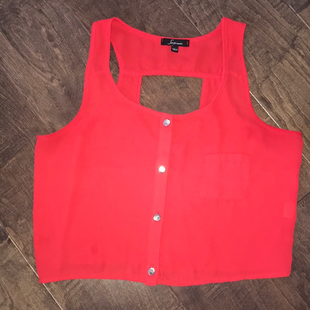 Red button down crop top